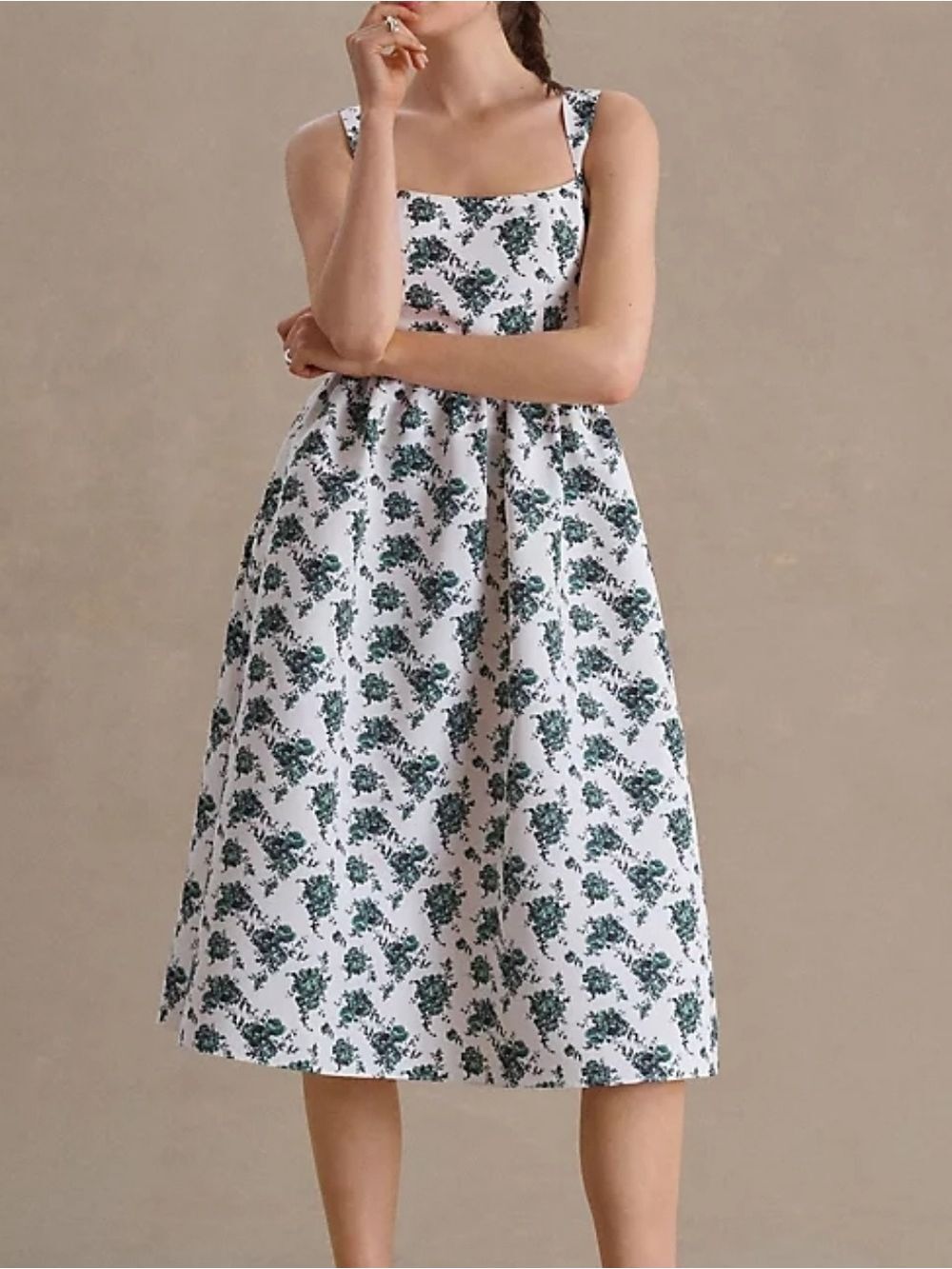 SACHIN & BABI Taffeta Square Neck Midi Dress White Floral Print Women's 2